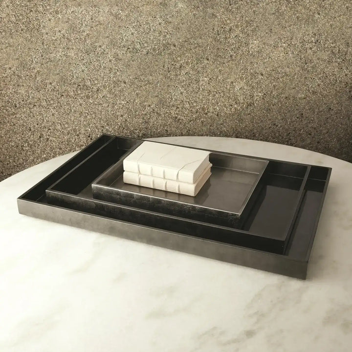 GLOBAL VIEWS GUNMETAL SILVER LEAF RECTANGLE TRAY - Decorative Accents