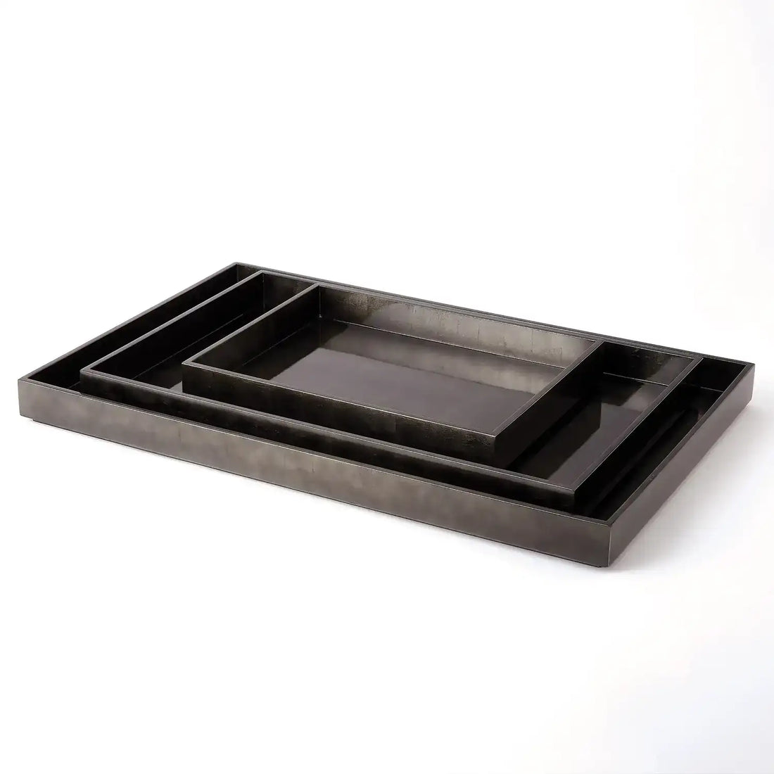 GLOBAL VIEWS GUNMETAL SILVER LEAF RECTANGLE TRAY - Decorative Accents