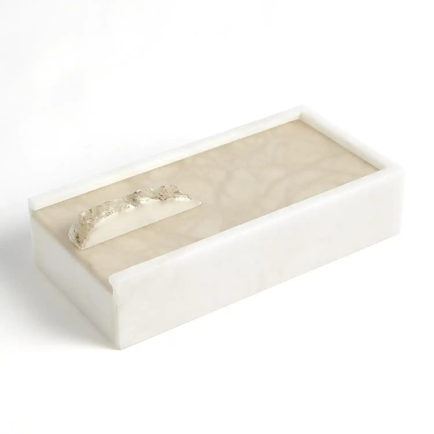 GLOBAL VIEWS ALABASTER RECTANGLE BOX W/ROCK FINIAL - Decorative Accents
