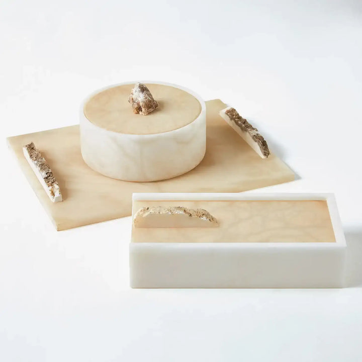 GLOBAL VIEWS ALABASTER RECTANGLE TRAY W/ROCK HANDLES - Decorative Accents