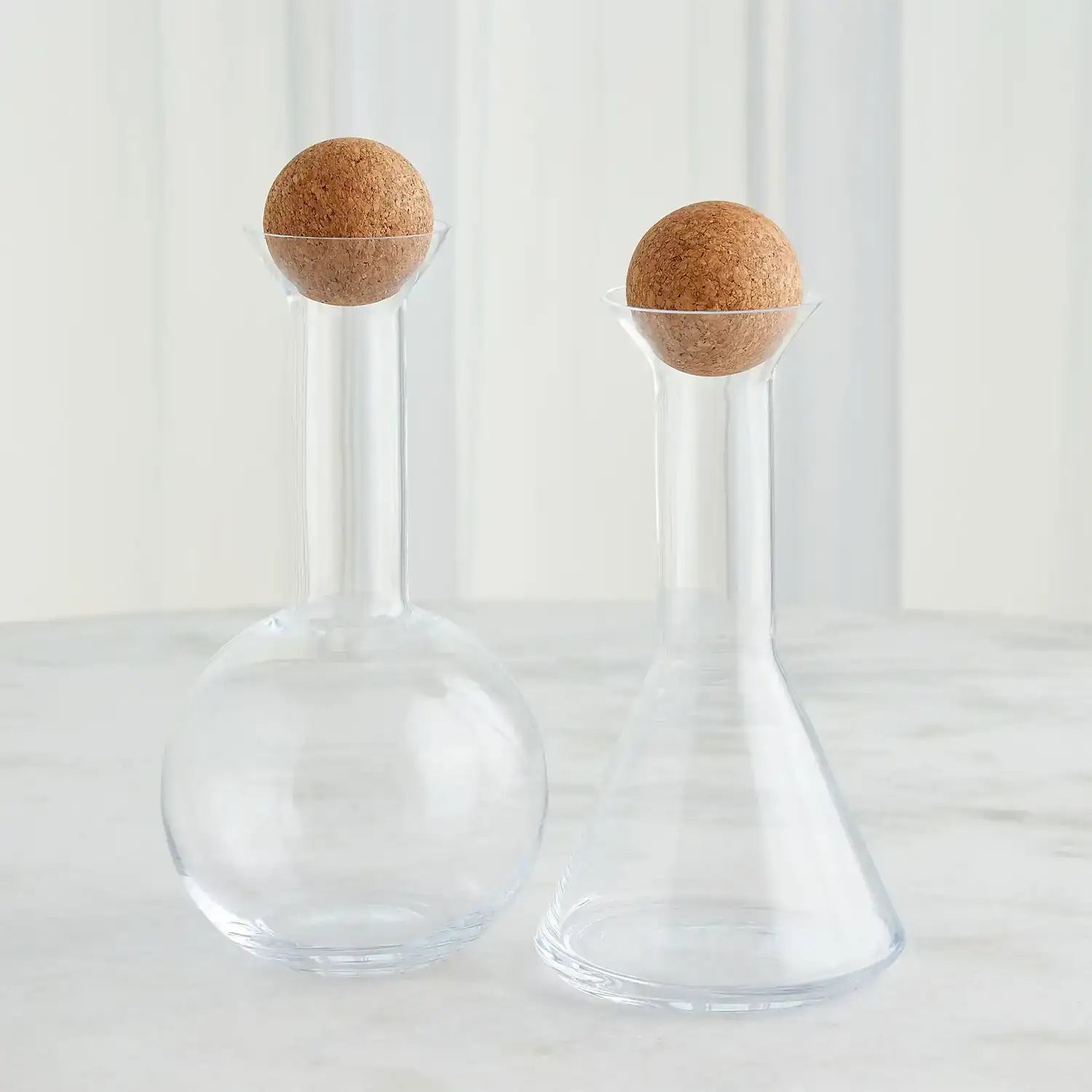 GLOBAL VIEWS CHEMISTRY ROUND DECANTER W/CORK STOPPER - Decorative Accents