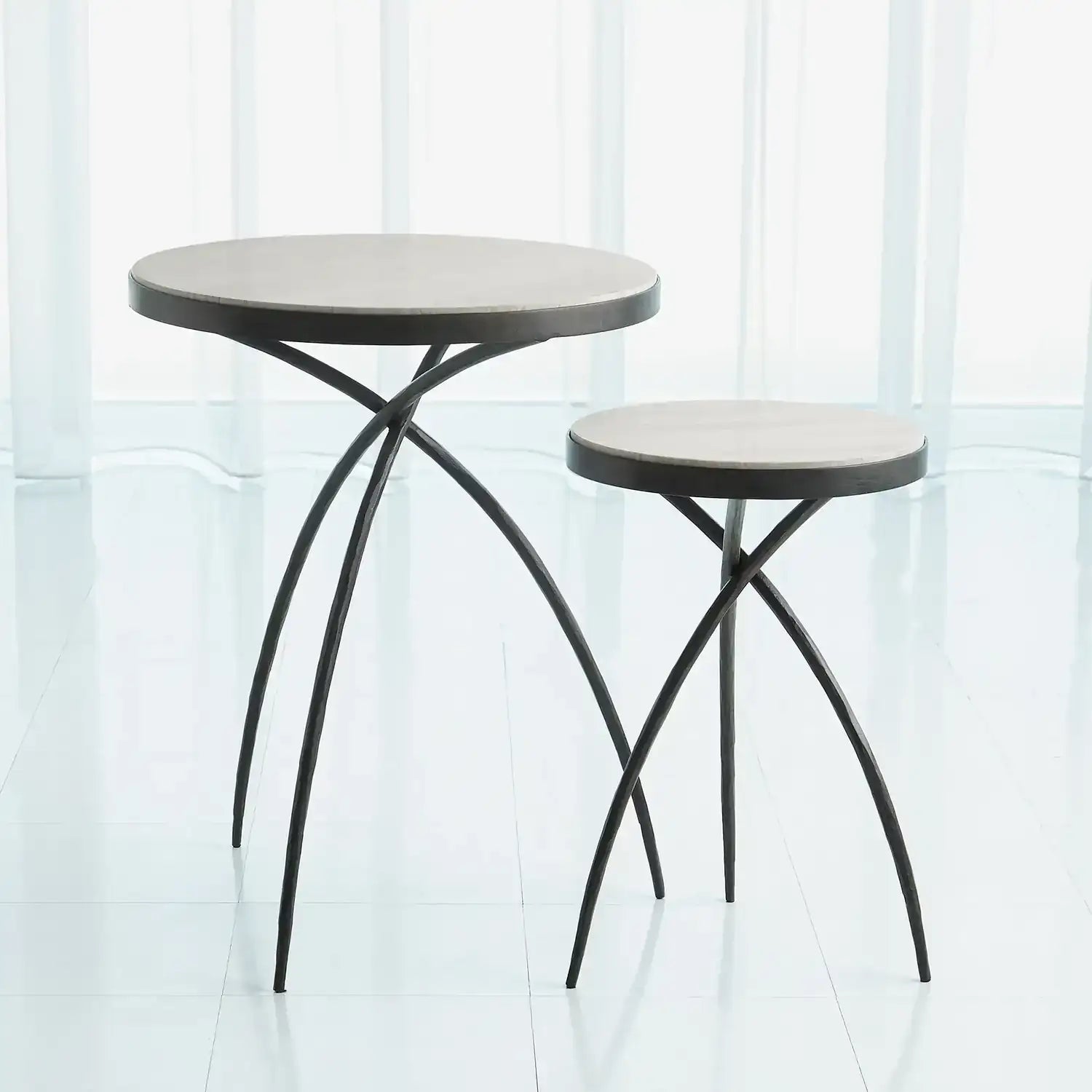 GLOBAL VIEWS TRIPOD TABLE W/GREY MARBLE TOP - Side