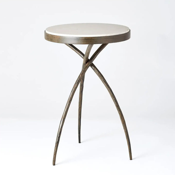 GLOBAL VIEWS TRIPOD TABLE W/GREY MARBLE TOP - Side