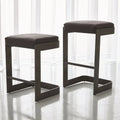 GLOBAL VIEWS REGAN HIGH BAR STOOL W/BLACK LEATHER - Bar Stools