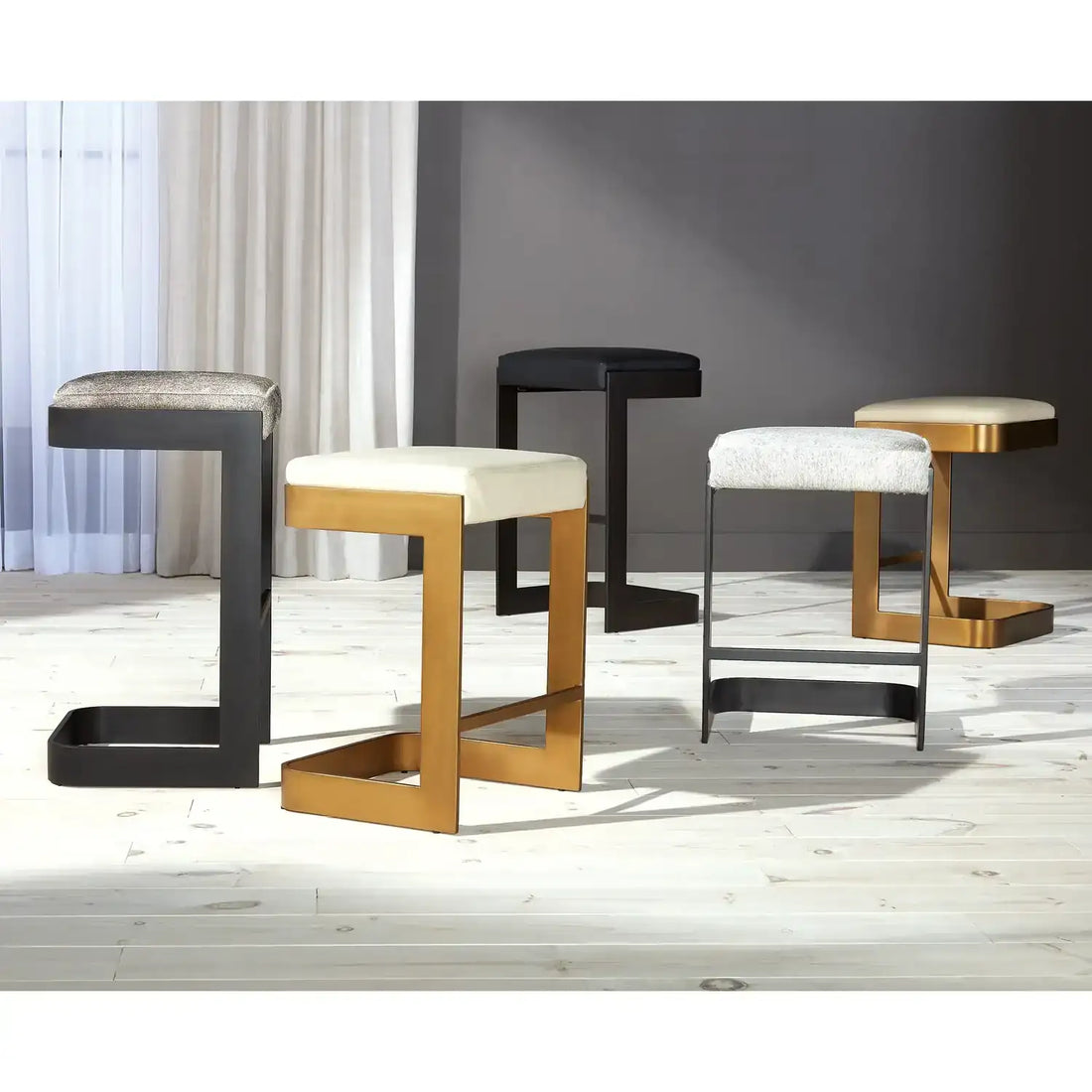 GLOBAL VIEWS REGAN HIGH BAR STOOL W/BLACK LEATHER - Bar Stools