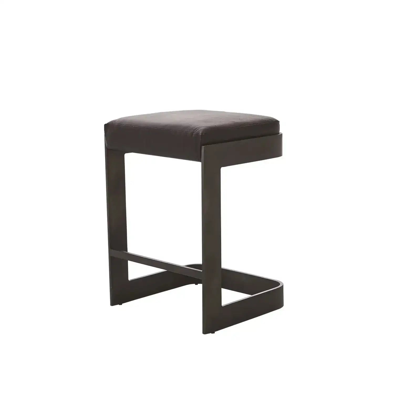 GLOBAL VIEWS REGAN LOW BAR STOOL W/BLACK LEATHER - Bar Stools
