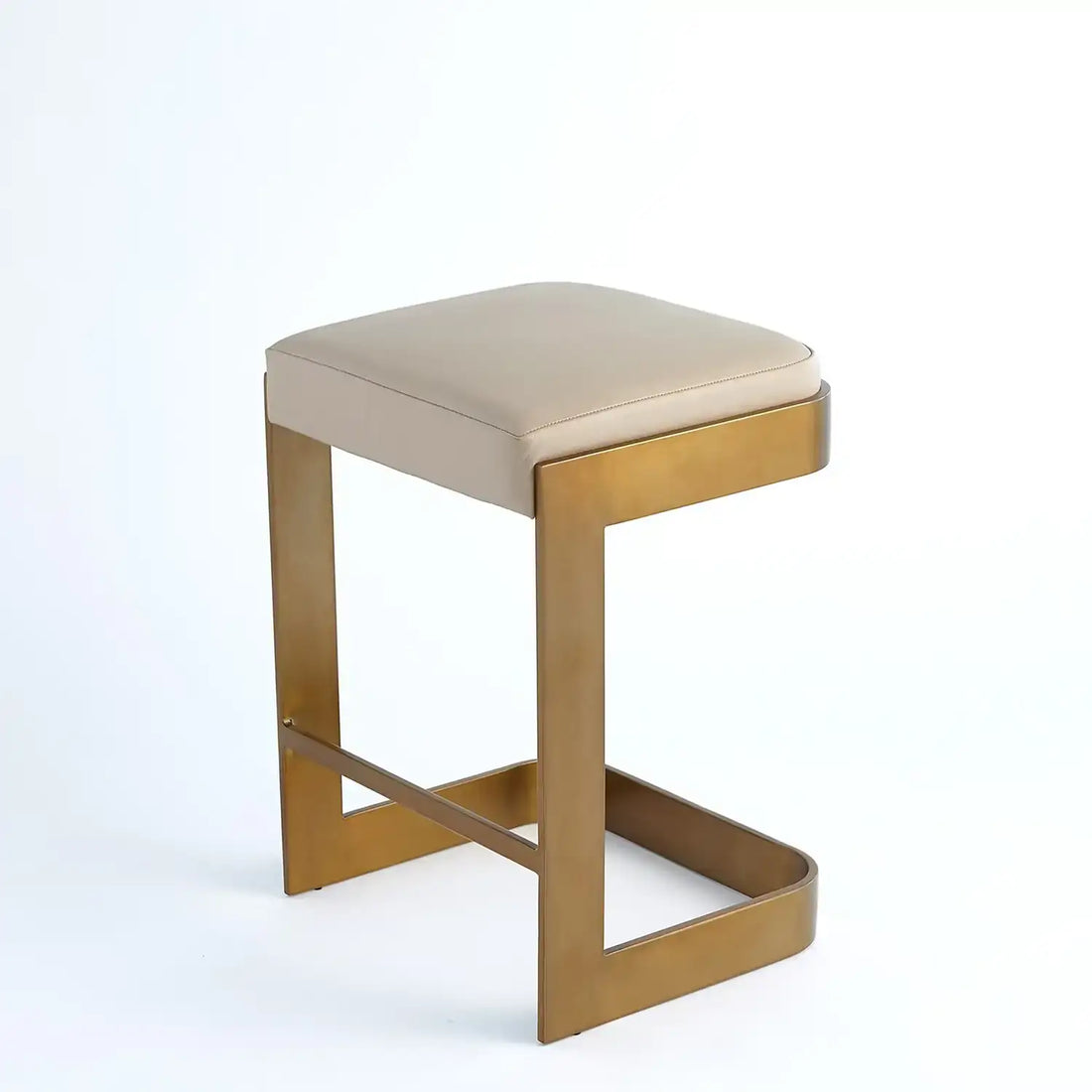 GLOBAL VIEWS REGAN LOW BAR STOOL W/IVORY LEATHER - Bar Stools