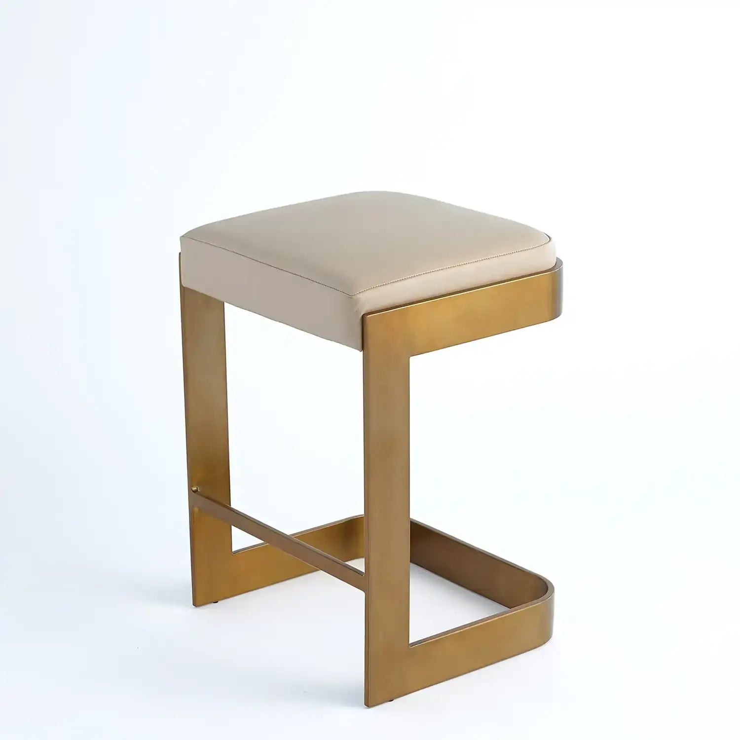 GLOBAL VIEWS REGAN LOW BAR STOOL W/IVORY LEATHER - Bar Stools