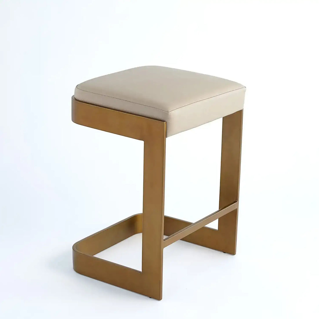 GLOBAL VIEWS REGAN LOW BAR STOOL W/IVORY LEATHER - Bar Stools