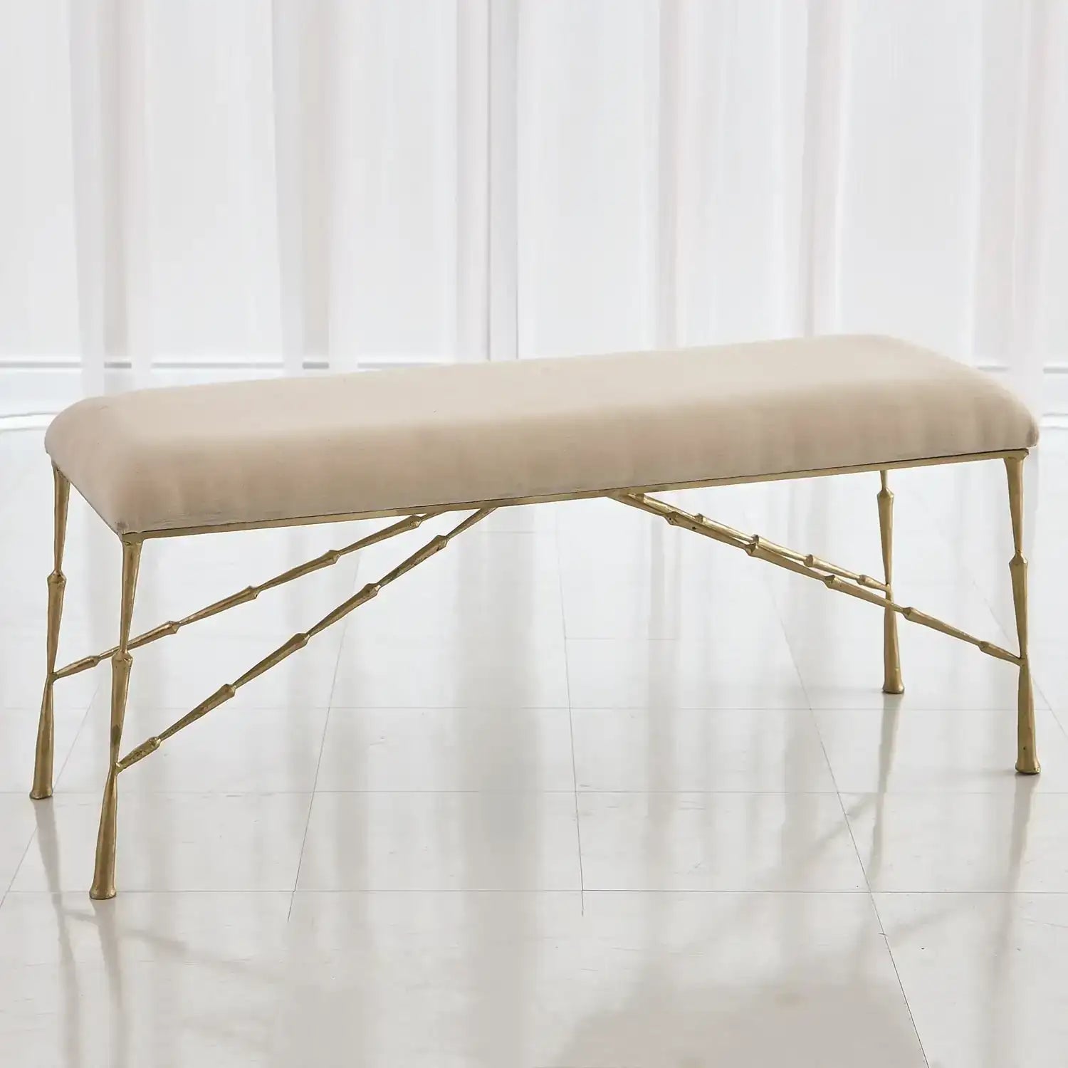GLOBAL VIEWS SPIKE BENCH W/MUSLIN CUSHION - Benches, Ottoman, Stools