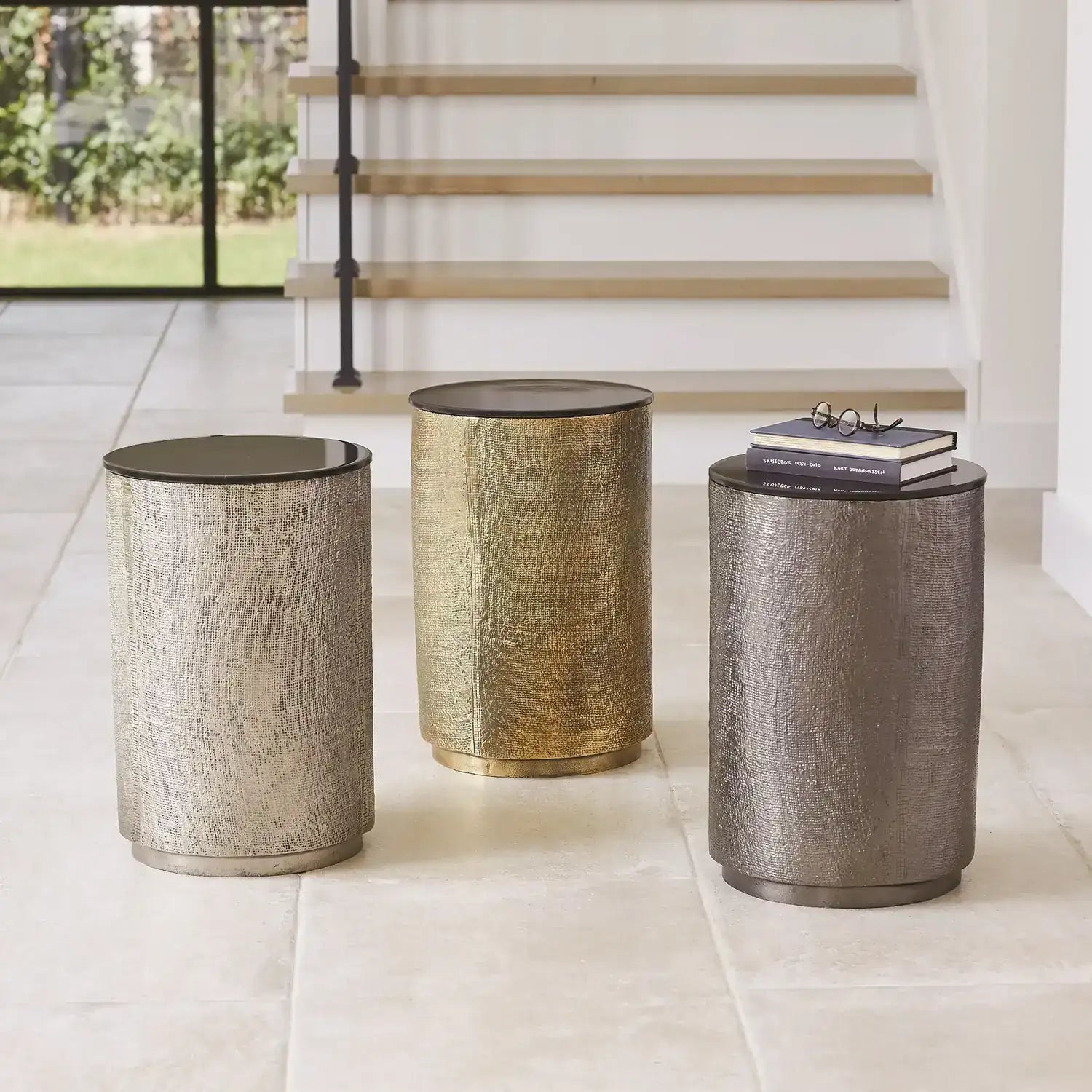 GLOBAL VIEWS HEMP ETCHED BARREL TABLE - Side