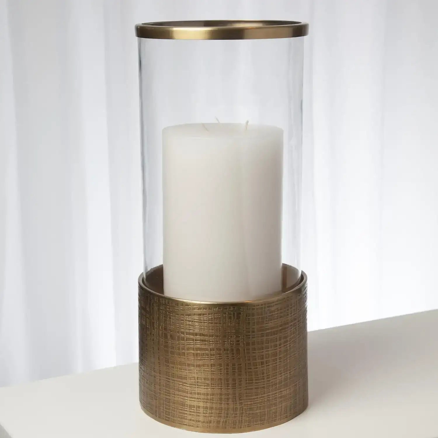 GLOBAL VIEWS PLAID ETCHED GLASS HURRICANE - Decorative Accents