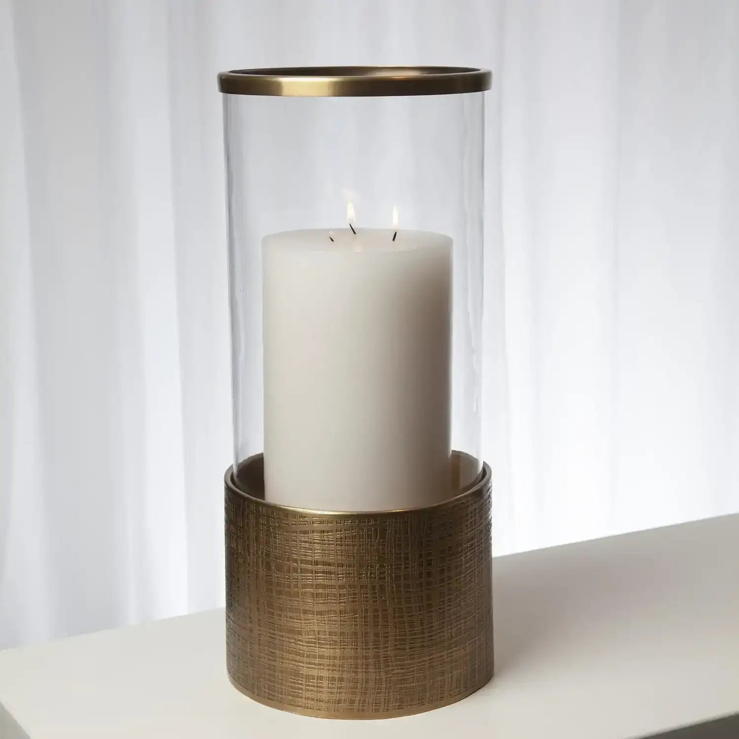 GLOBAL VIEWS PLAID ETCHED GLASS HURRICANE - Decorative Accents
