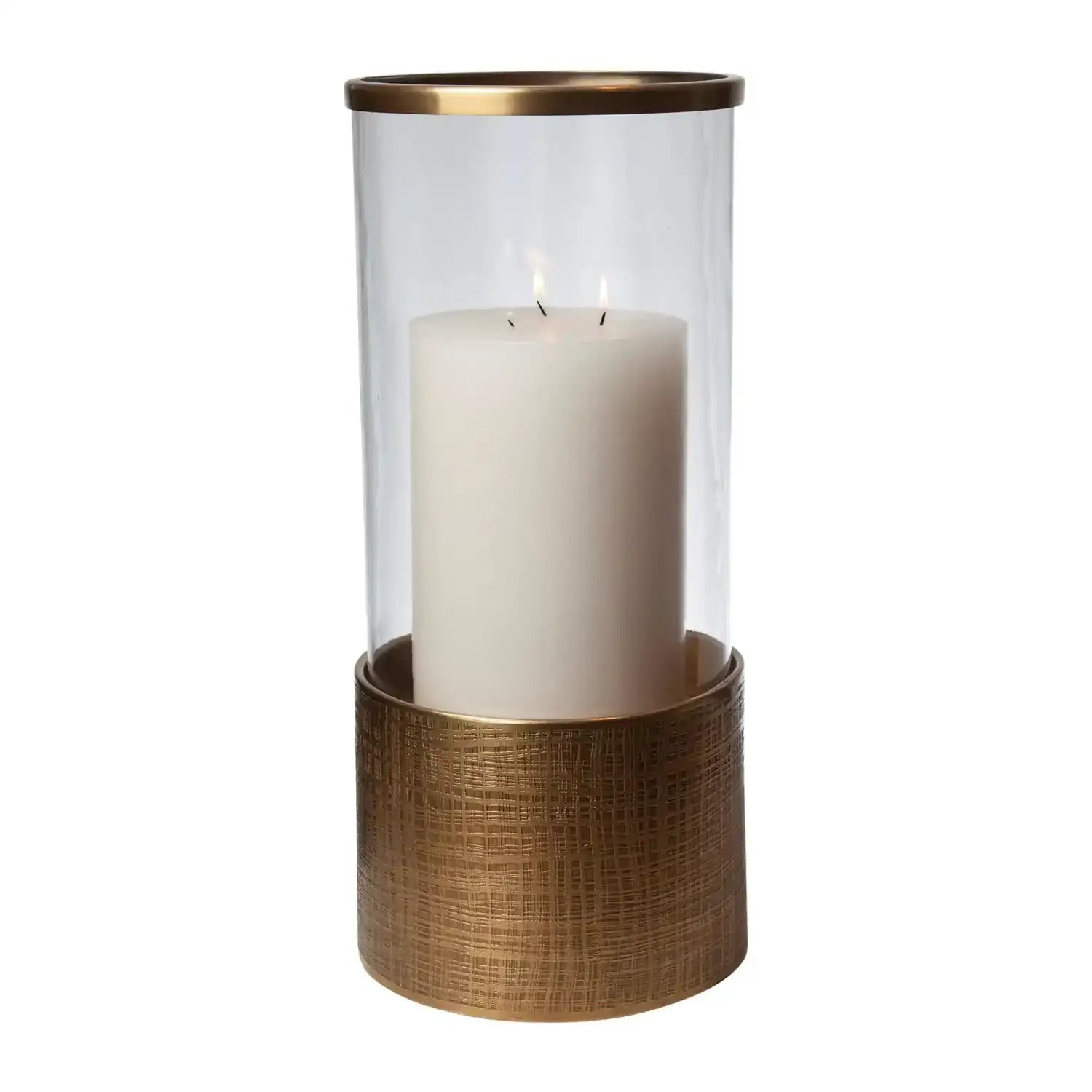 GLOBAL VIEWS PLAID ETCHED GLASS HURRICANE - Decorative Accents