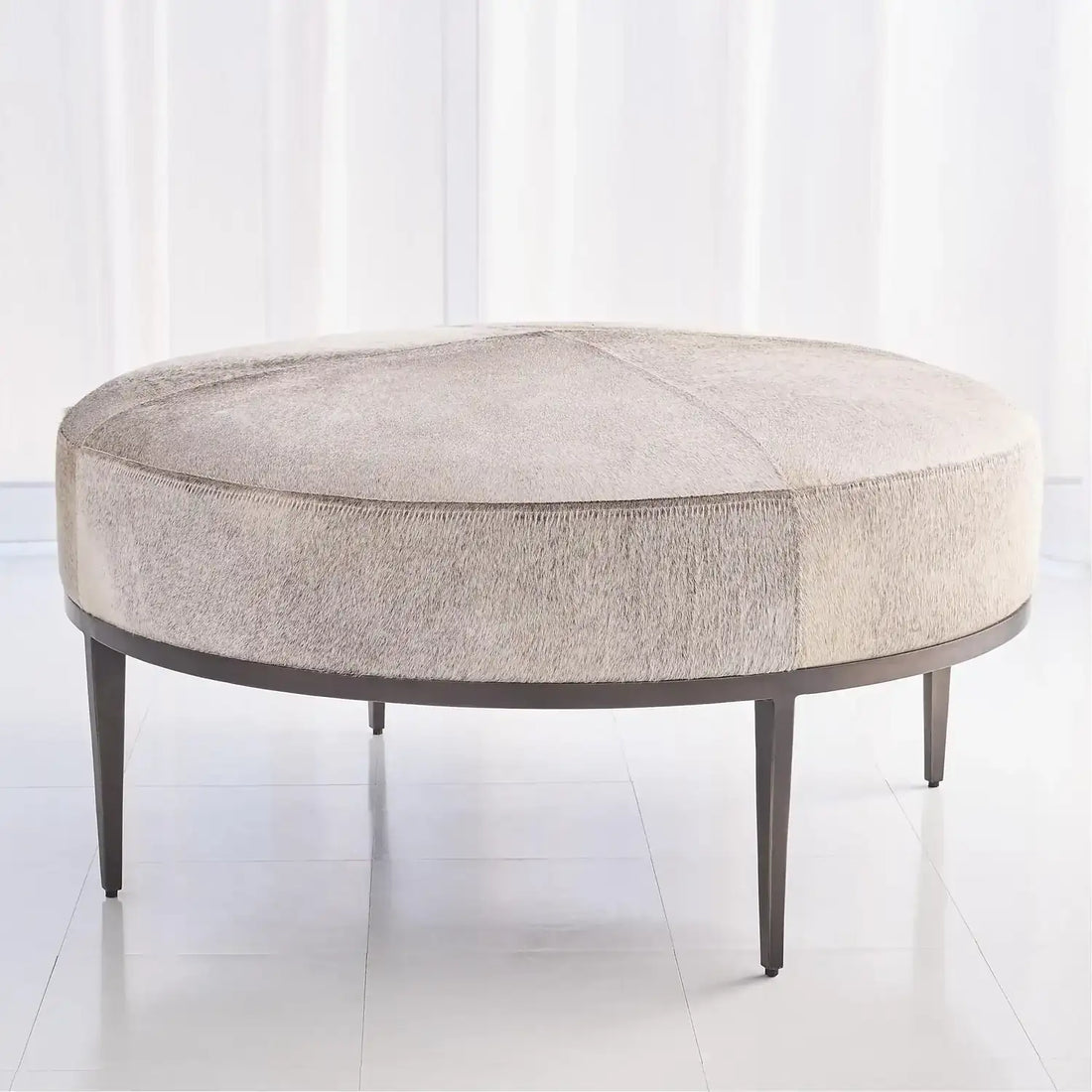 GLOBAL VIEWS URBAN OTTOMAN W/GREY HAIR - Benches, Ottoman, Stools