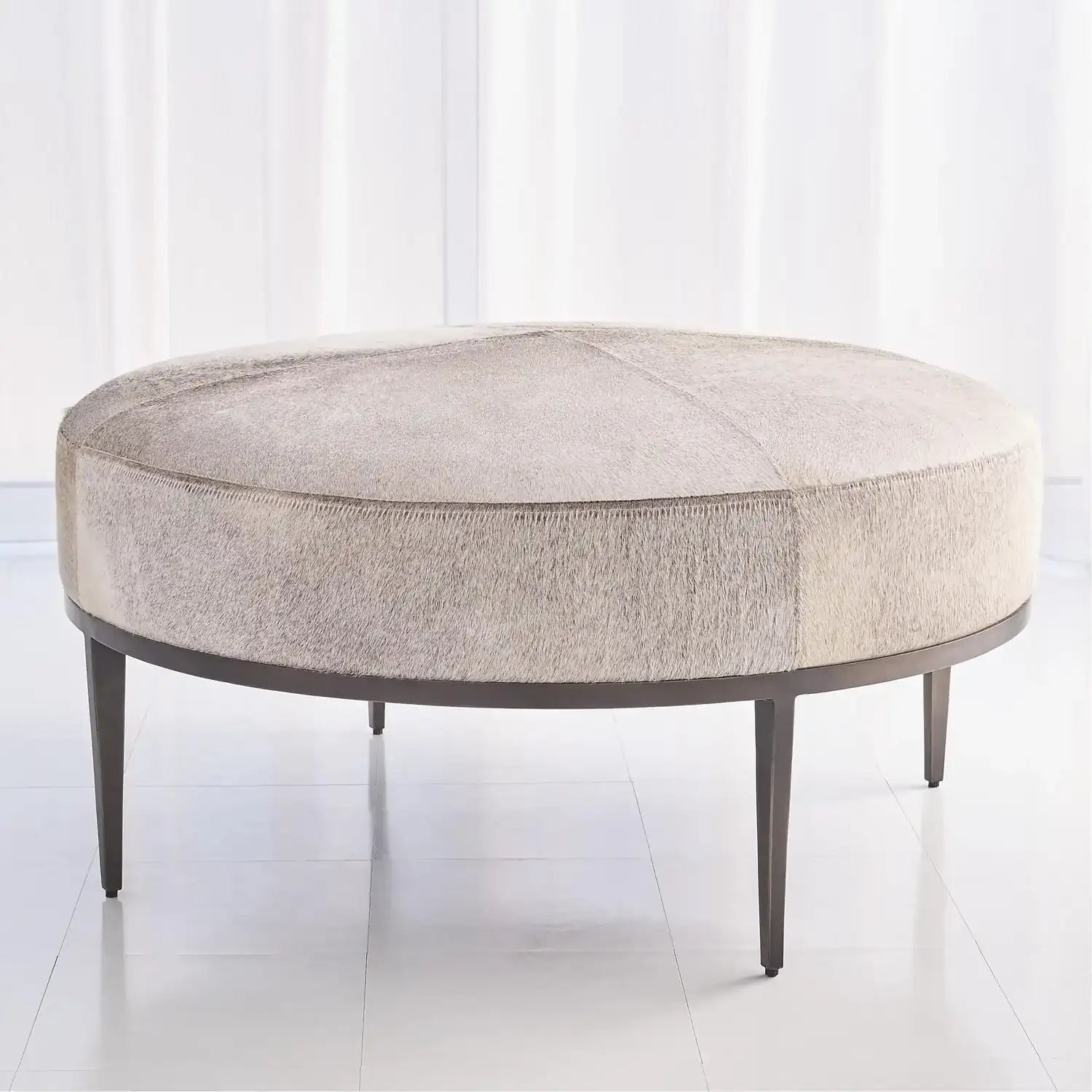 GLOBAL VIEWS URBAN OTTOMAN W/GREY HAIR - Benches, Ottoman, Stools