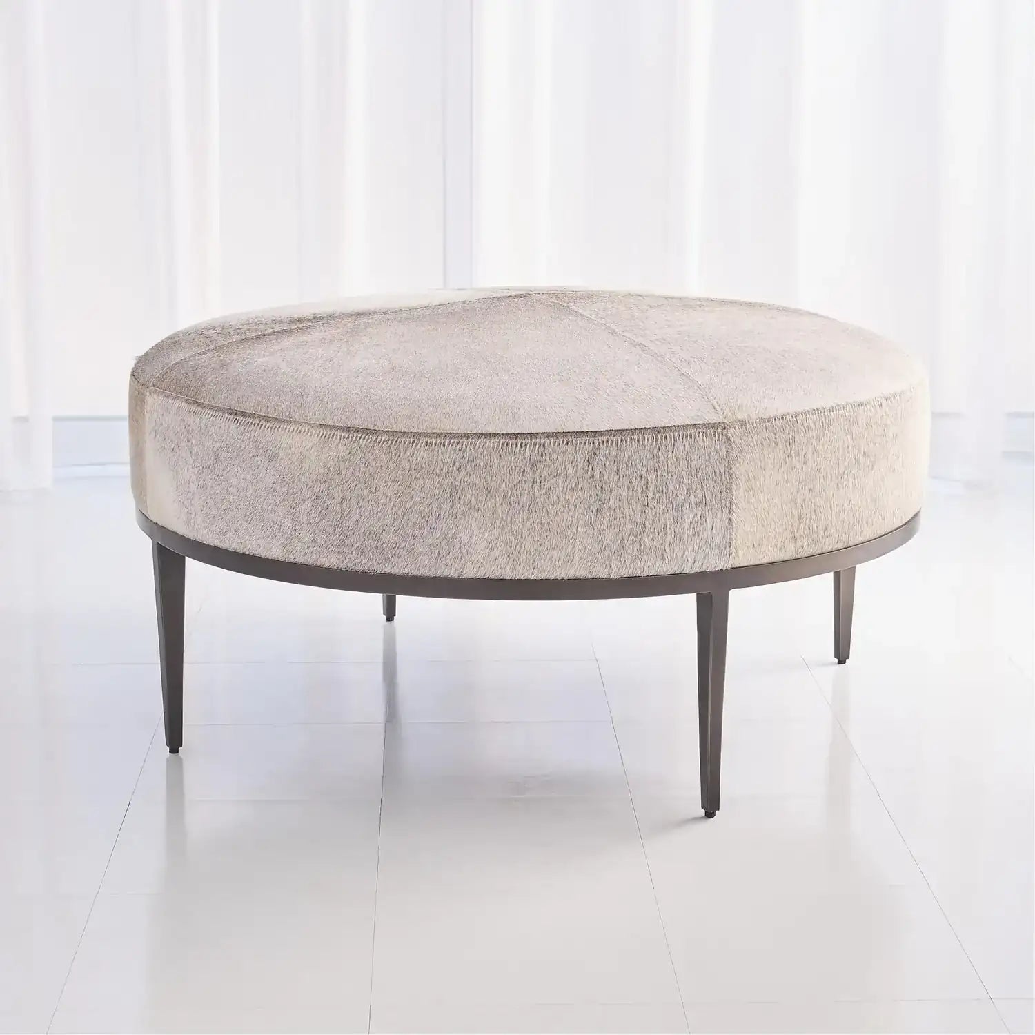 GLOBAL VIEWS URBAN OTTOMAN W/GREY HAIR - Benches, Ottoman, Stools