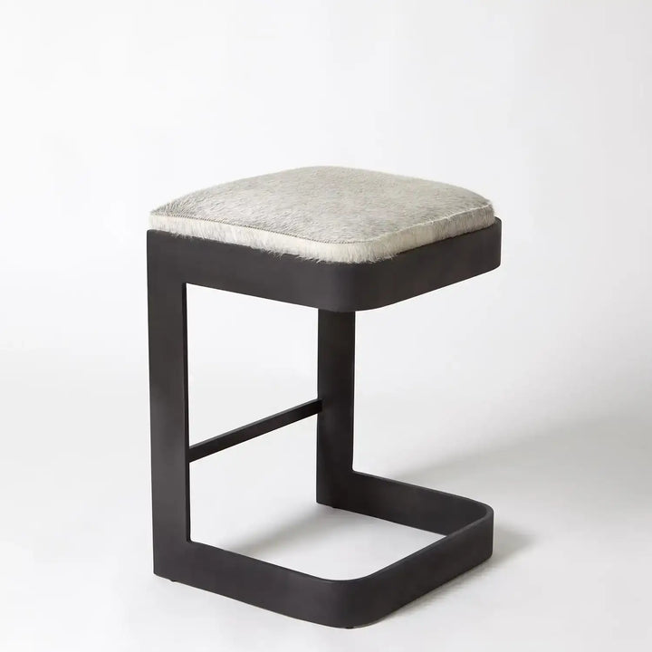 GLOBAL VIEWS REGAN LOW BAR STOOL W/GREY HAIR - Bar Stools