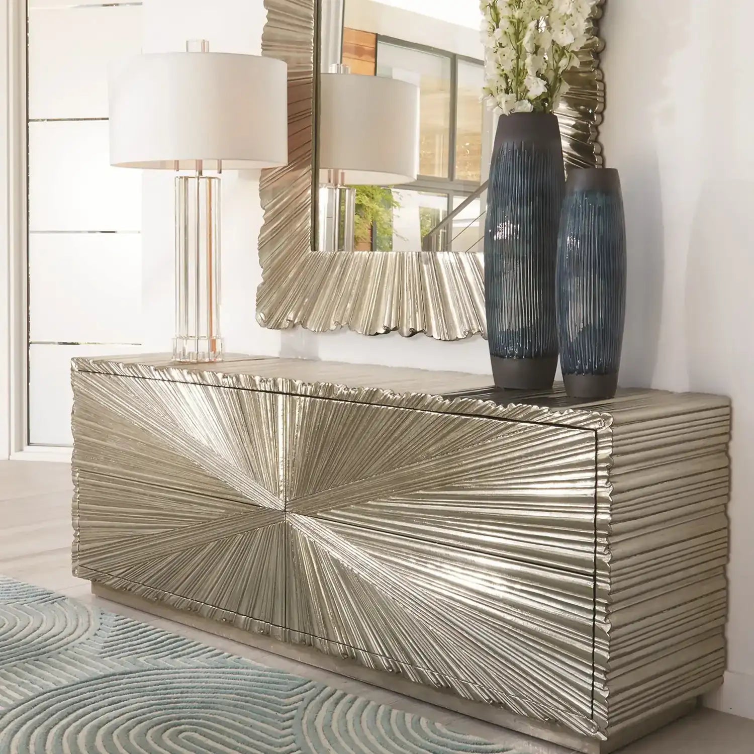 GLOBAL VIEWS, FLUTED CRYSTAL COLUMN TABLE LAMP, TABLE LAMPS