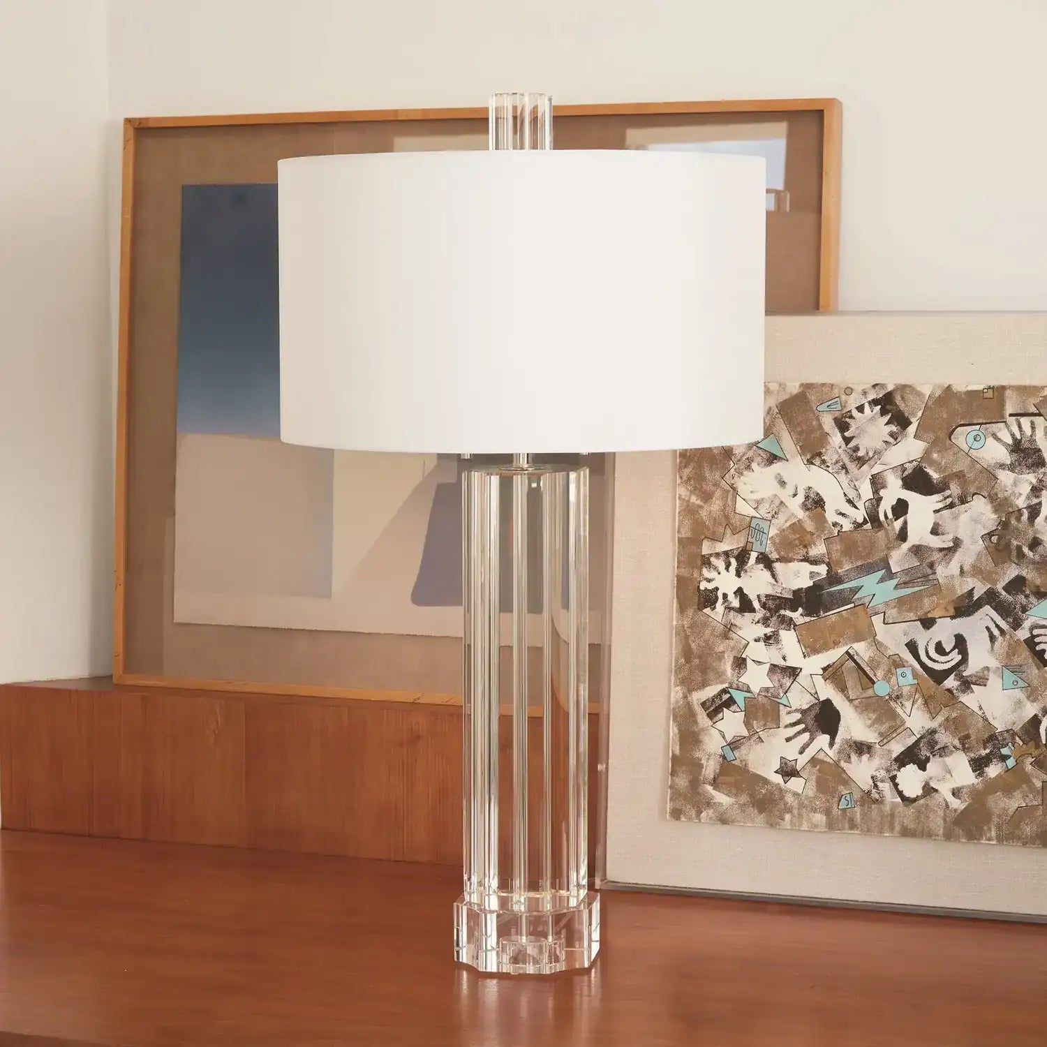 GLOBAL VIEWS, FLUTED CRYSTAL COLUMN TABLE LAMP, TABLE LAMPS