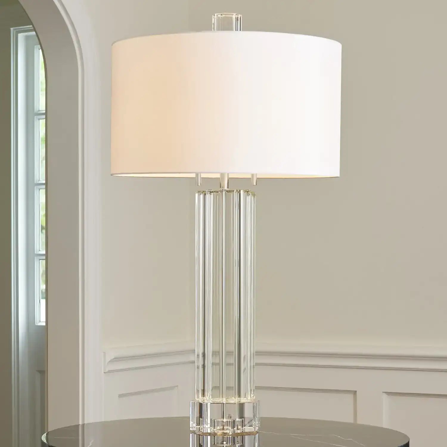 GLOBAL VIEWS, FLUTED CRYSTAL COLUMN TABLE LAMP, TABLE LAMPS