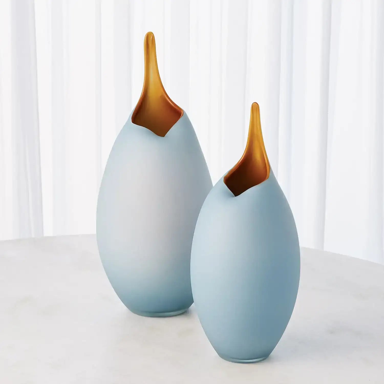 GLOBAL VIEWS FROSTED BLUE VASE W/AMBER CASING - Art