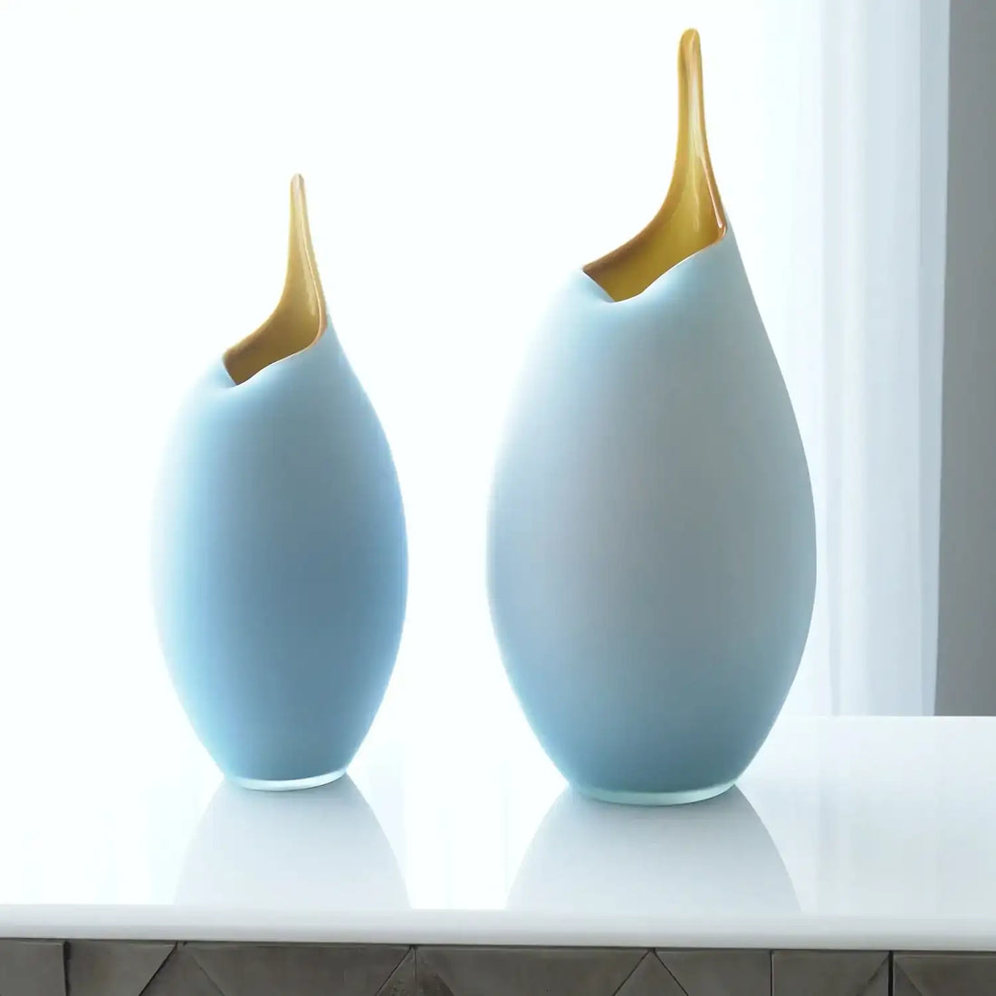 GLOBAL VIEWS FROSTED BLUE VASE W/AMBER CASING - Art