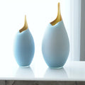 GLOBAL VIEWS FROSTED BLUE VASE W/AMBER CASING - Art