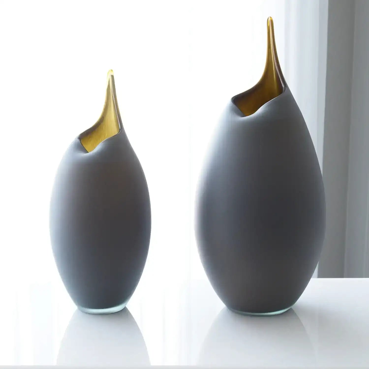 GLOBAL VIEWS FROSTED GREY VASE W/AMBER CASING - Art