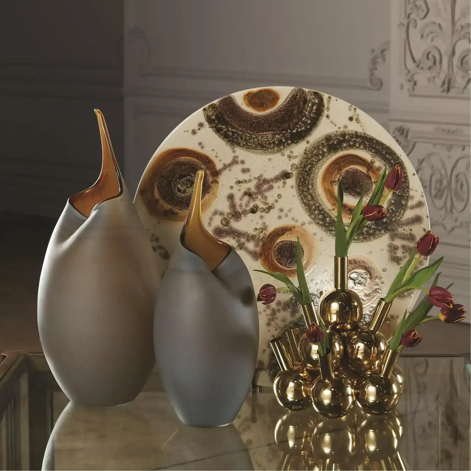GLOBAL VIEWS FROSTED GREY VASE W/AMBER CASING - Art