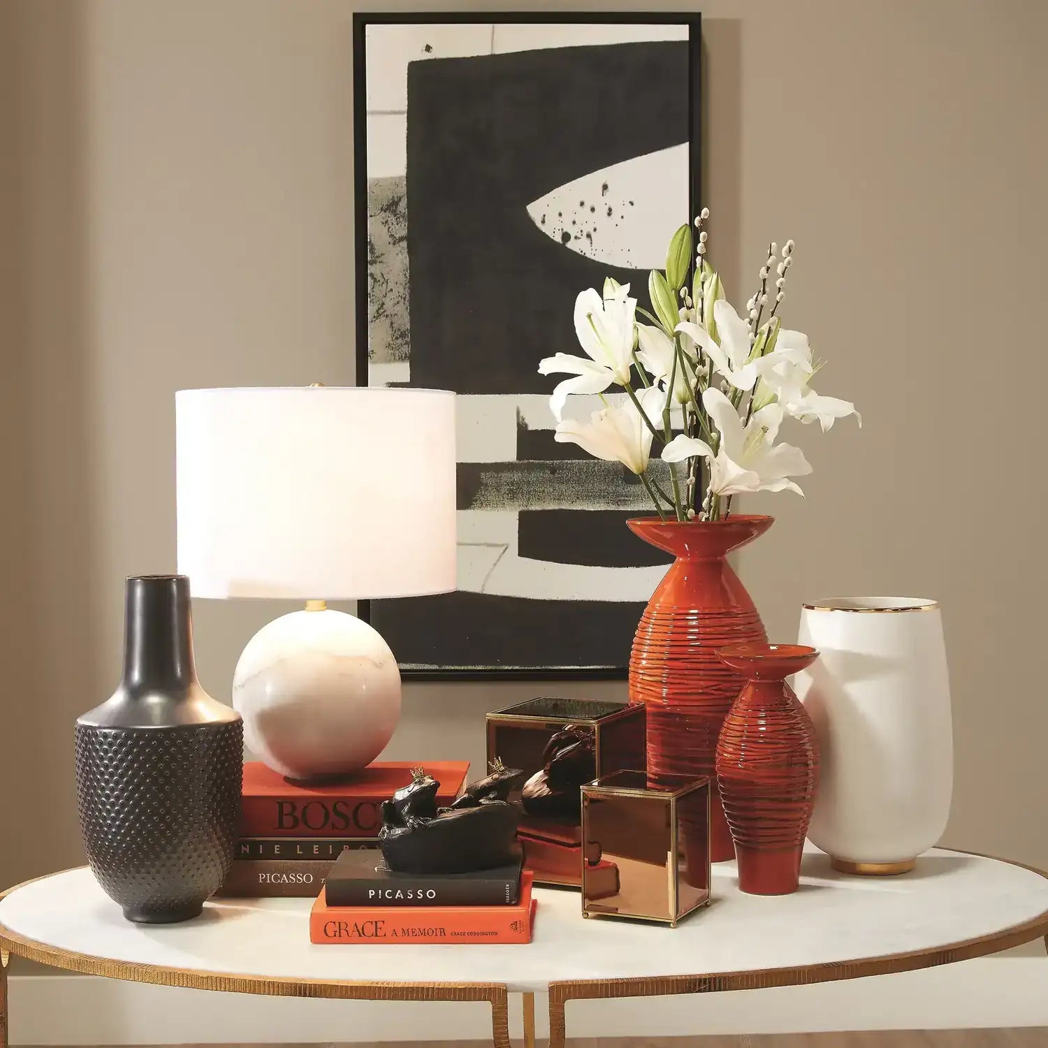 GLOBAL VIEWS, MARBLE SPHERE LAMP, TABLE LAMPS