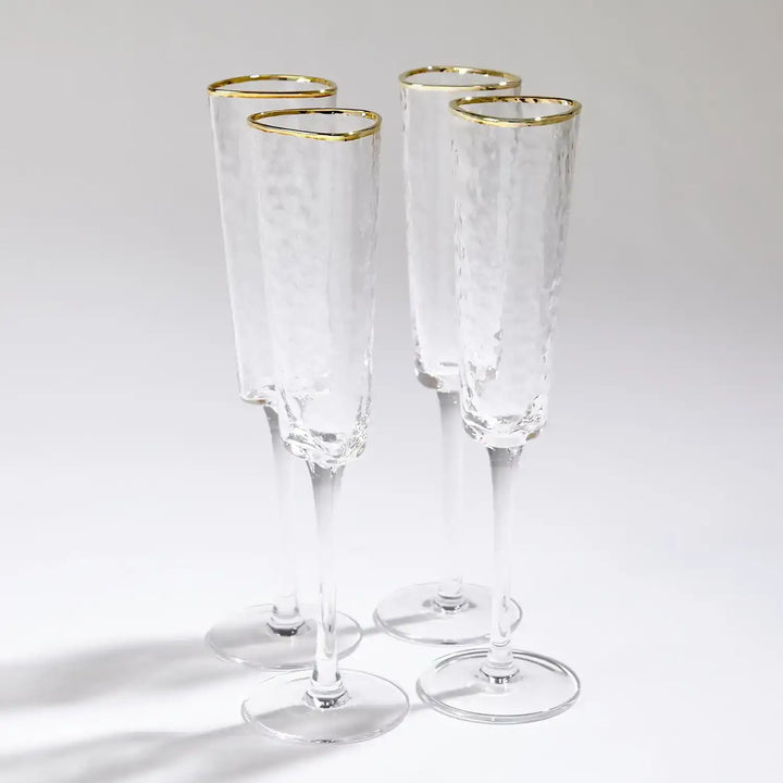 GLOBAL VIEWS S/4 HAMMERED CHAMPAGNE GLASSES - Decorative Accents