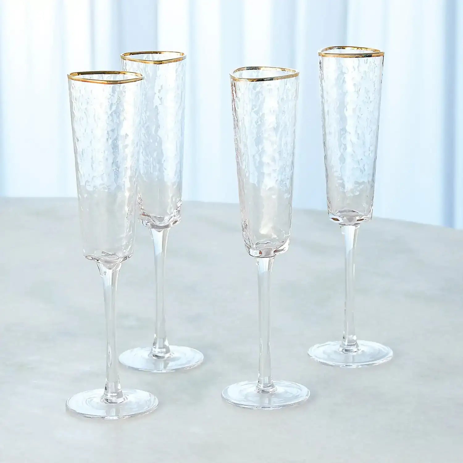 GLOBAL VIEWS S/4 HAMMERED CHAMPAGNE GLASSES - Decorative Accents