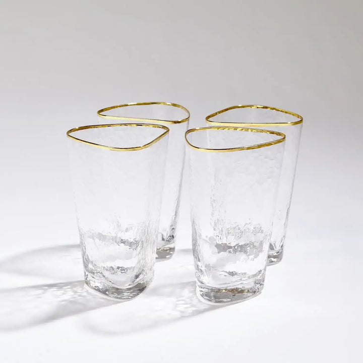GLOBAL VIEWS S/4 HAMMERED HIGH BALL GLASSES - Decorative Accents