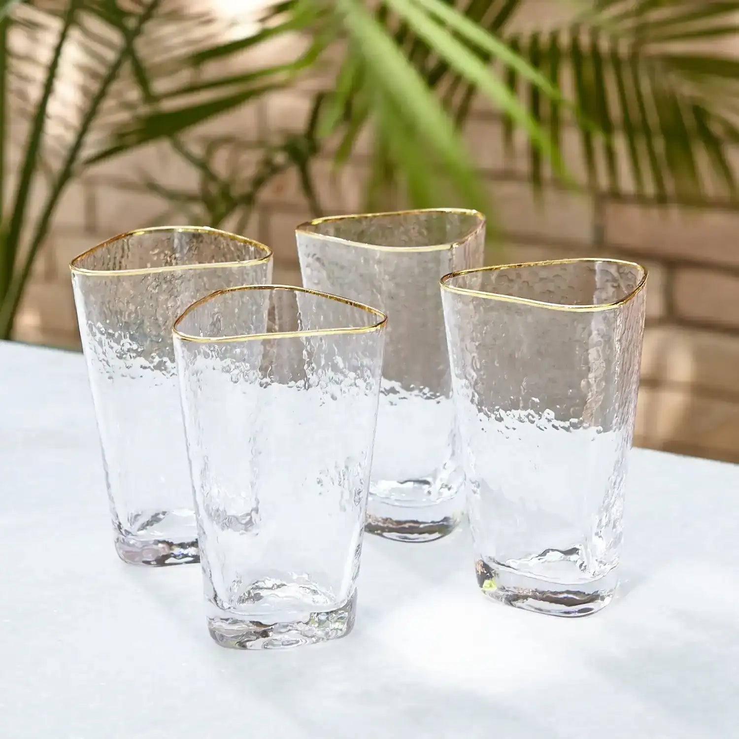 GLOBAL VIEWS S/4 HAMMERED HIGH BALL GLASSES - Decorative Accents