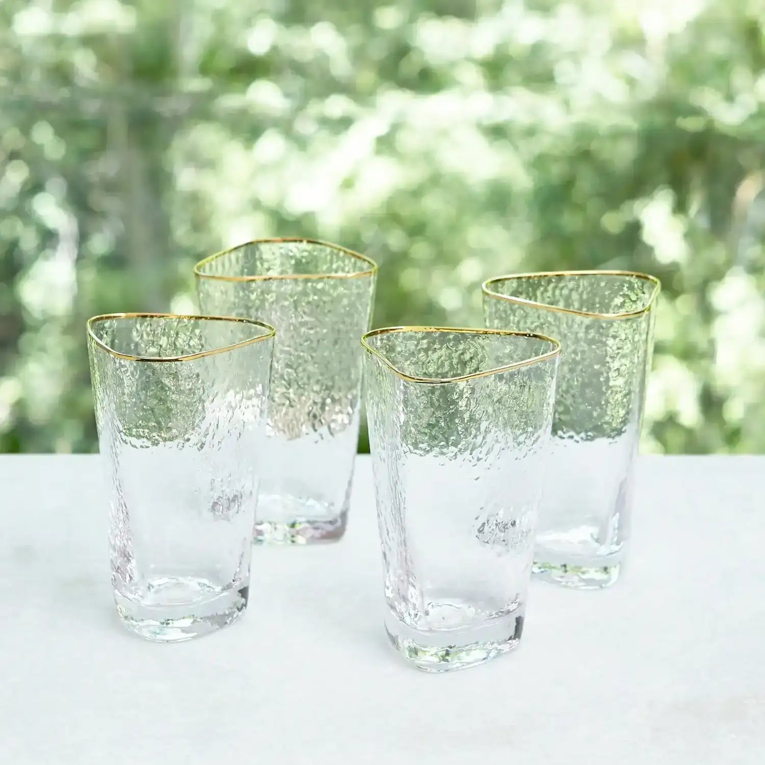 GLOBAL VIEWS S/4 HAMMERED HIGH BALL GLASSES - Decorative Accents