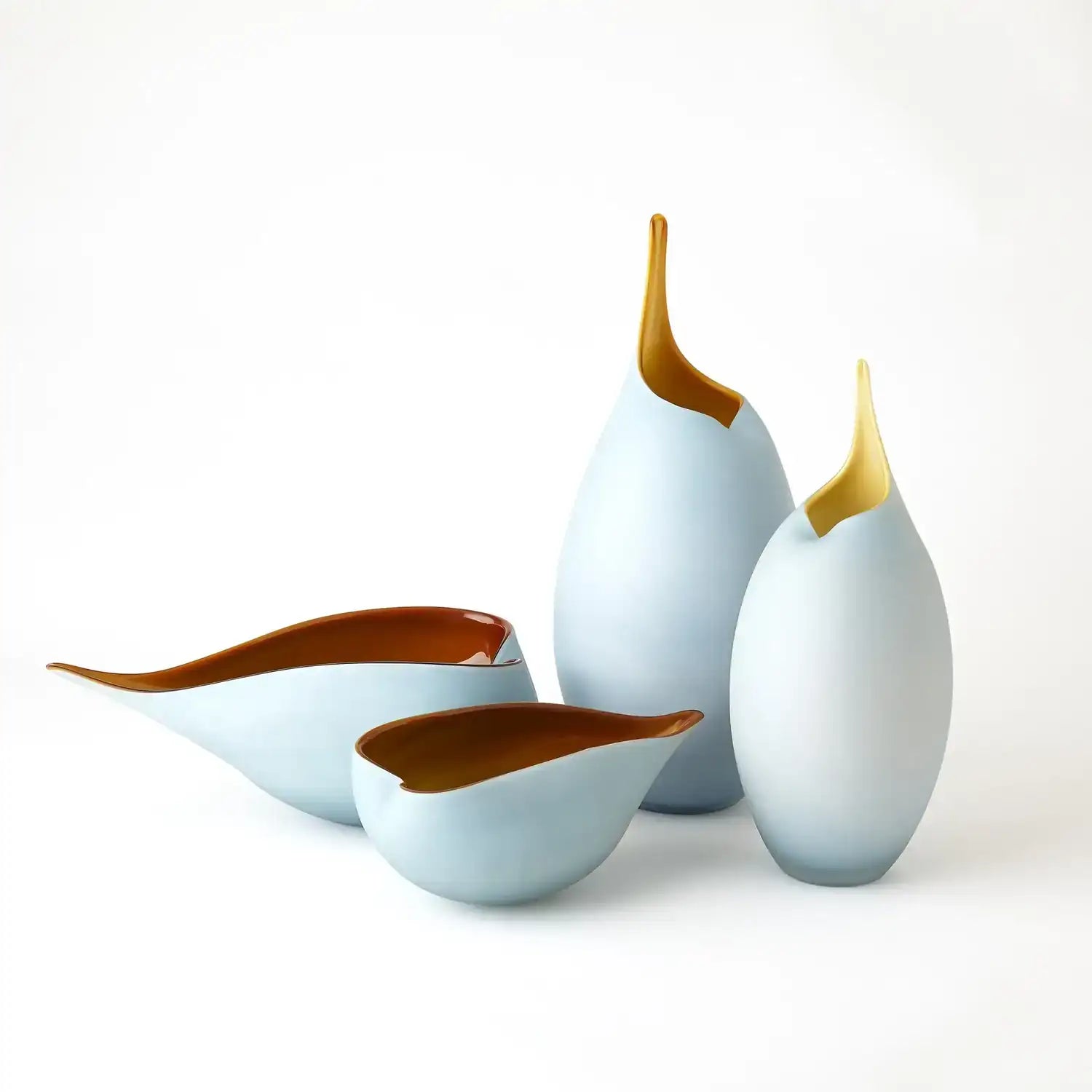 GLOBAL VIEWS FROSTED BLUE BOWL W/AMBER CASING - Art