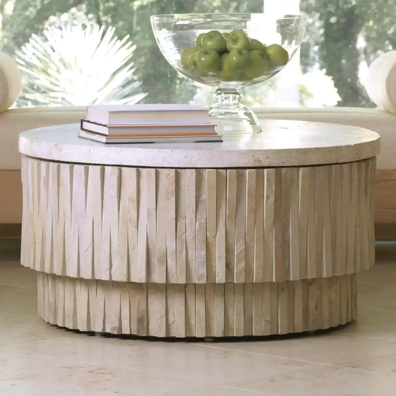 GLOBAL VIEWS ROUND TEETER TOTTER STONE COCKTAIL TABLE - Coffee