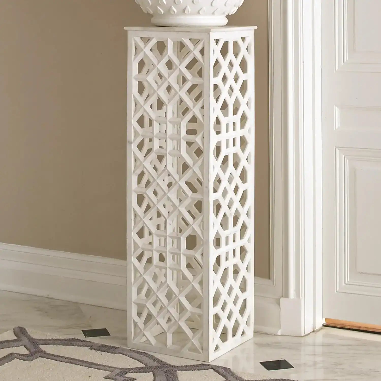 GLOBAL VIEWS MARBLE FRET PEDESTAL - Decorative Accents