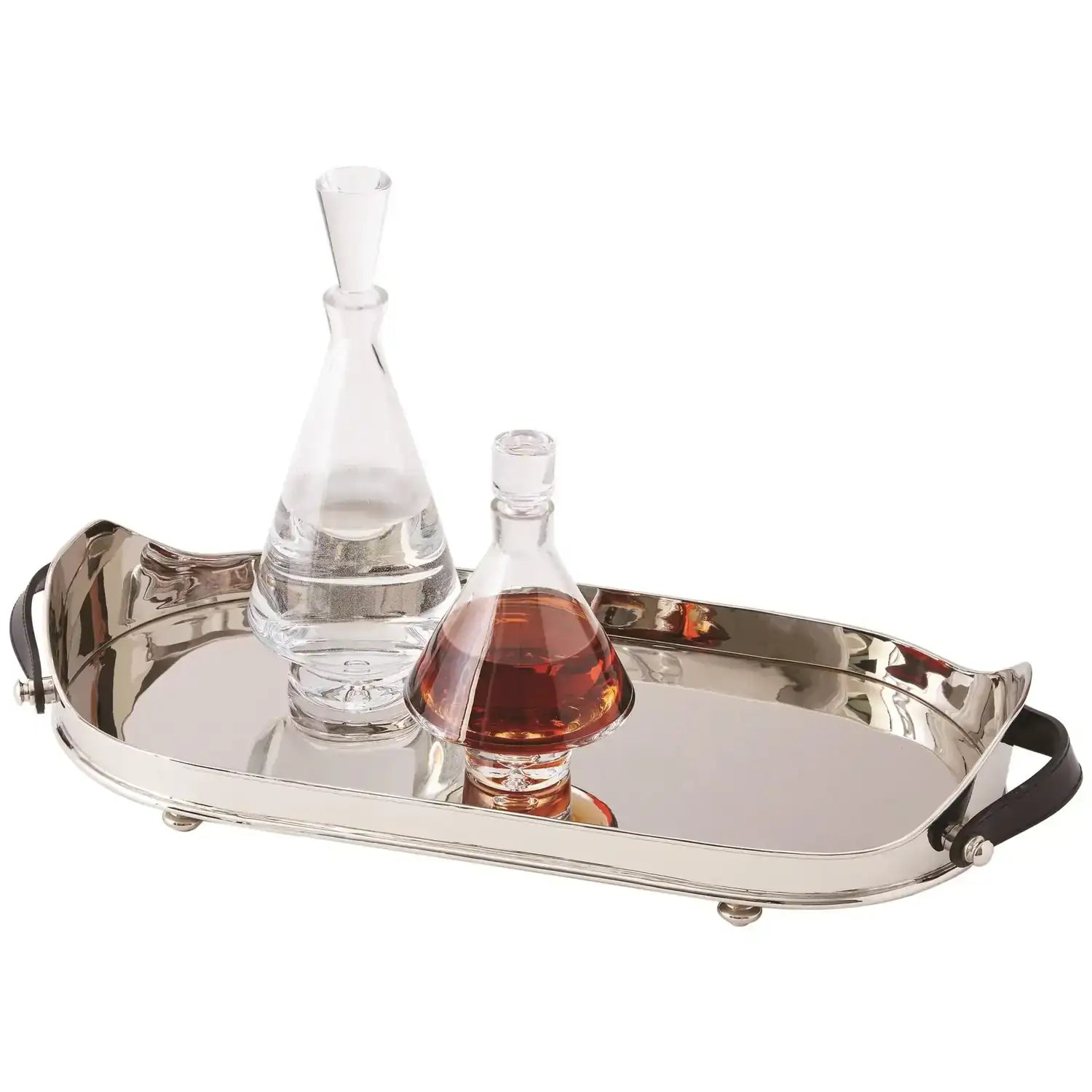 GLOBAL VIEWS DRINKS TRAY W/LEATHER HANDLES - Decorative Accents