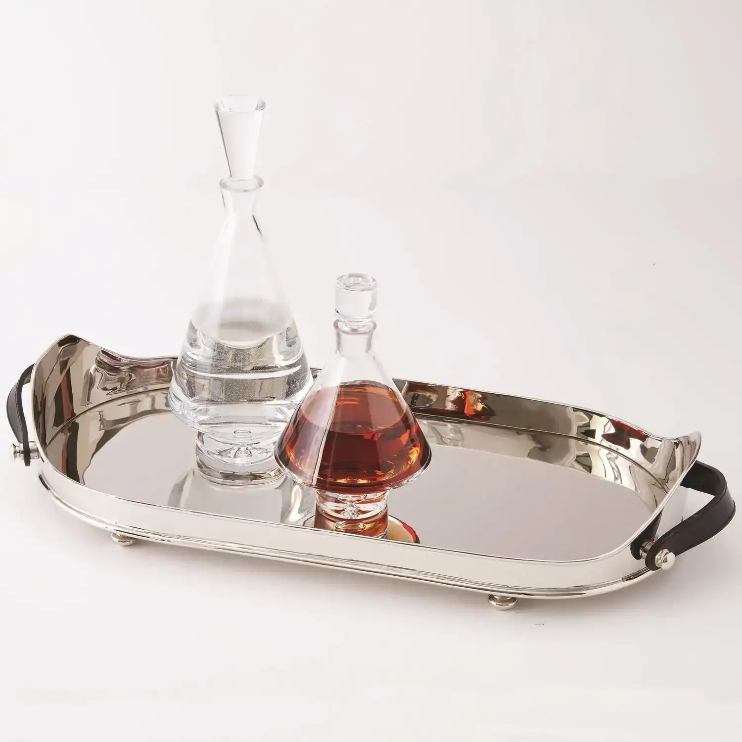 GLOBAL VIEWS DRINKS TRAY W/LEATHER HANDLES - Decorative Accents
