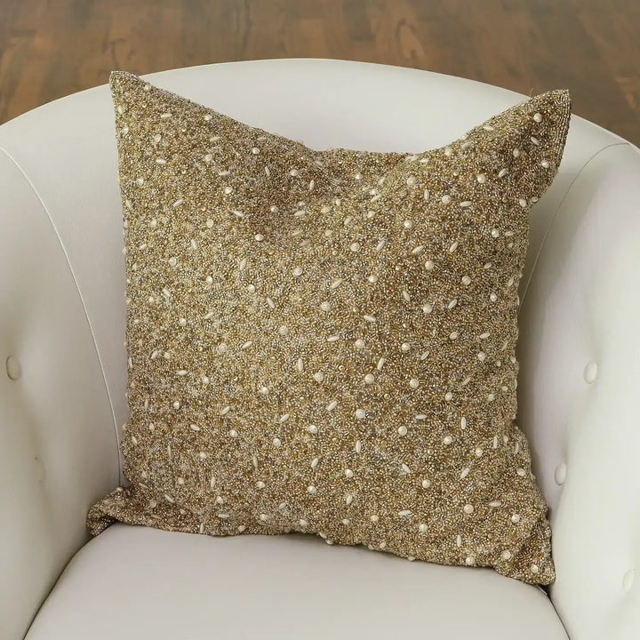 GLOBAL VIEWS GOLDEN BEADED PILLOW - Decorative Accents