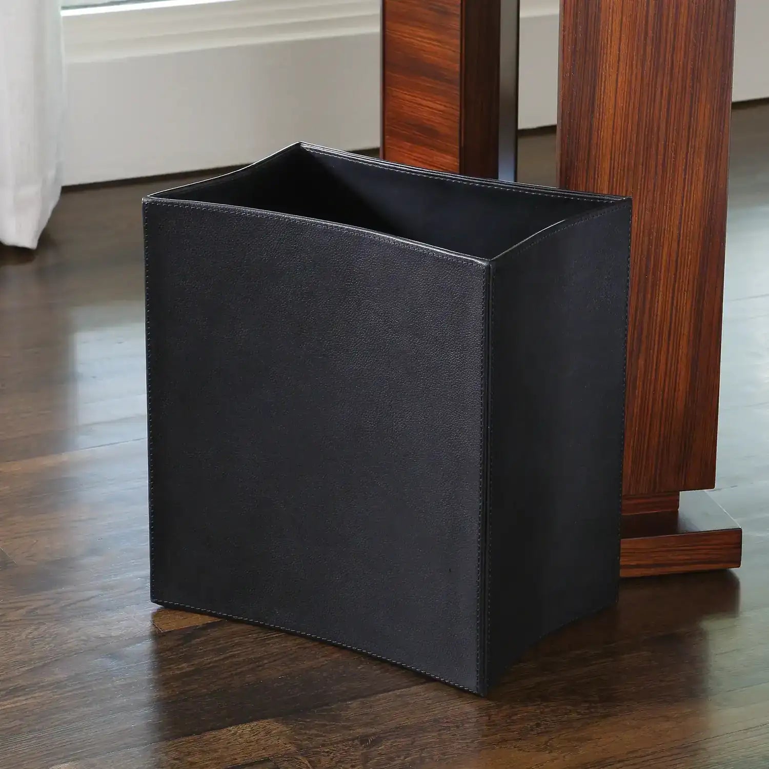 GLOBAL VIEWS FOLDED LEATHER WASTEBASKET - Decorative Accents