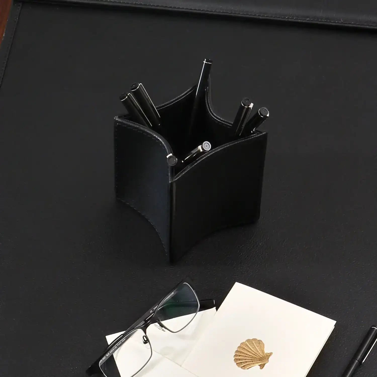 GLOBAL VIEWS FOLDED LEATHER PENCIL CUP - Decorative Accents