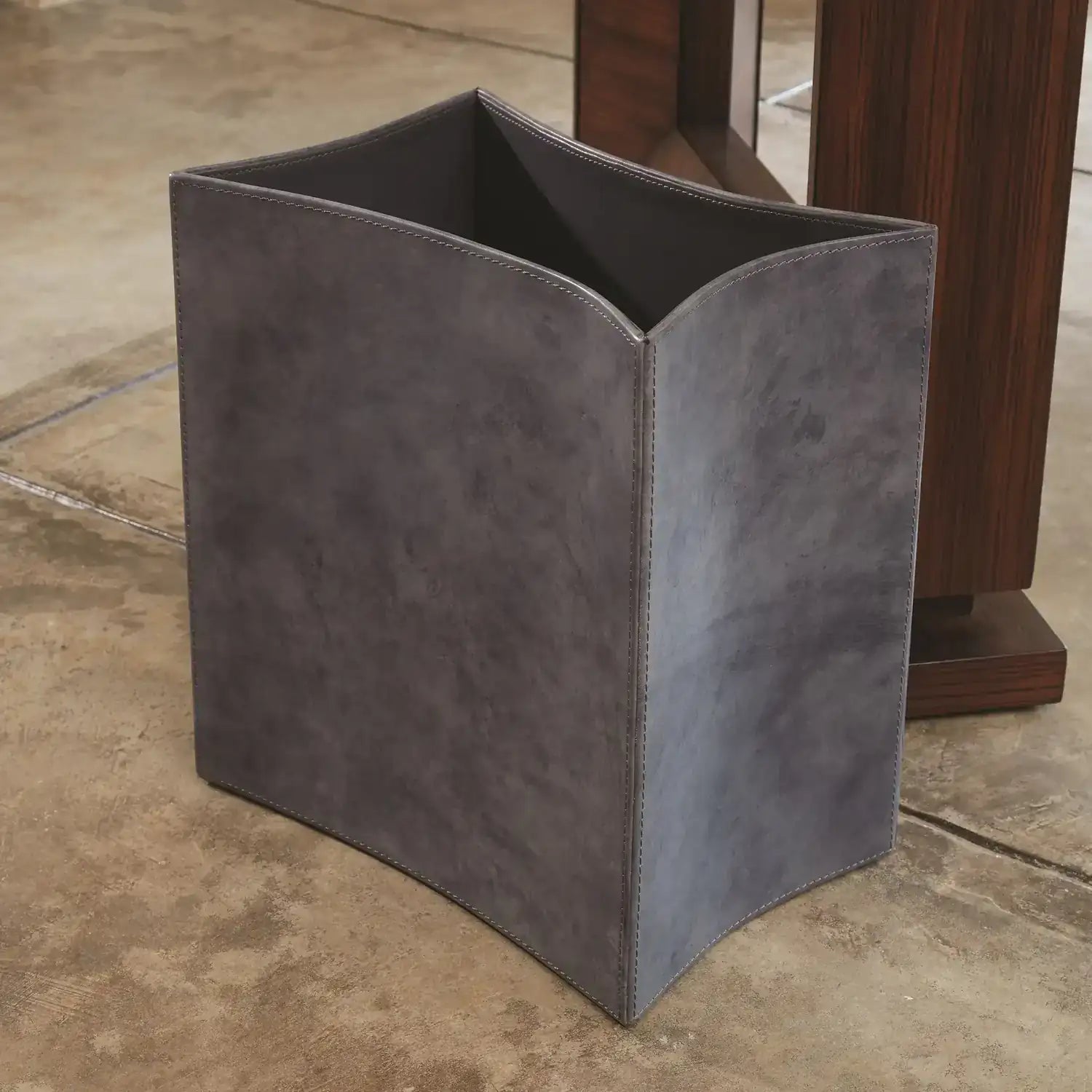 GLOBAL VIEWS FOLDED LEATHER WASTEBASKET - Decorative Accents