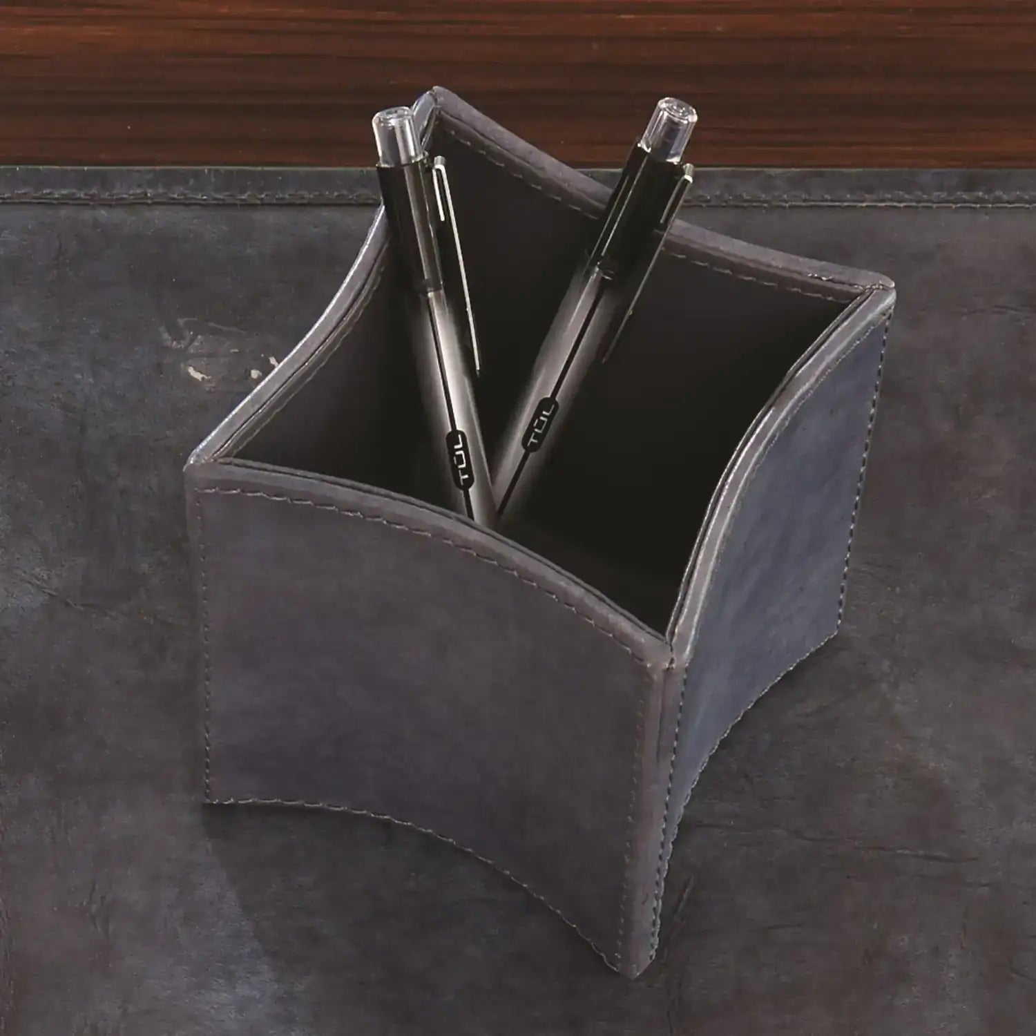 GLOBAL VIEWS FOLDED LEATHER PENCIL CUP - Decorative Accents
