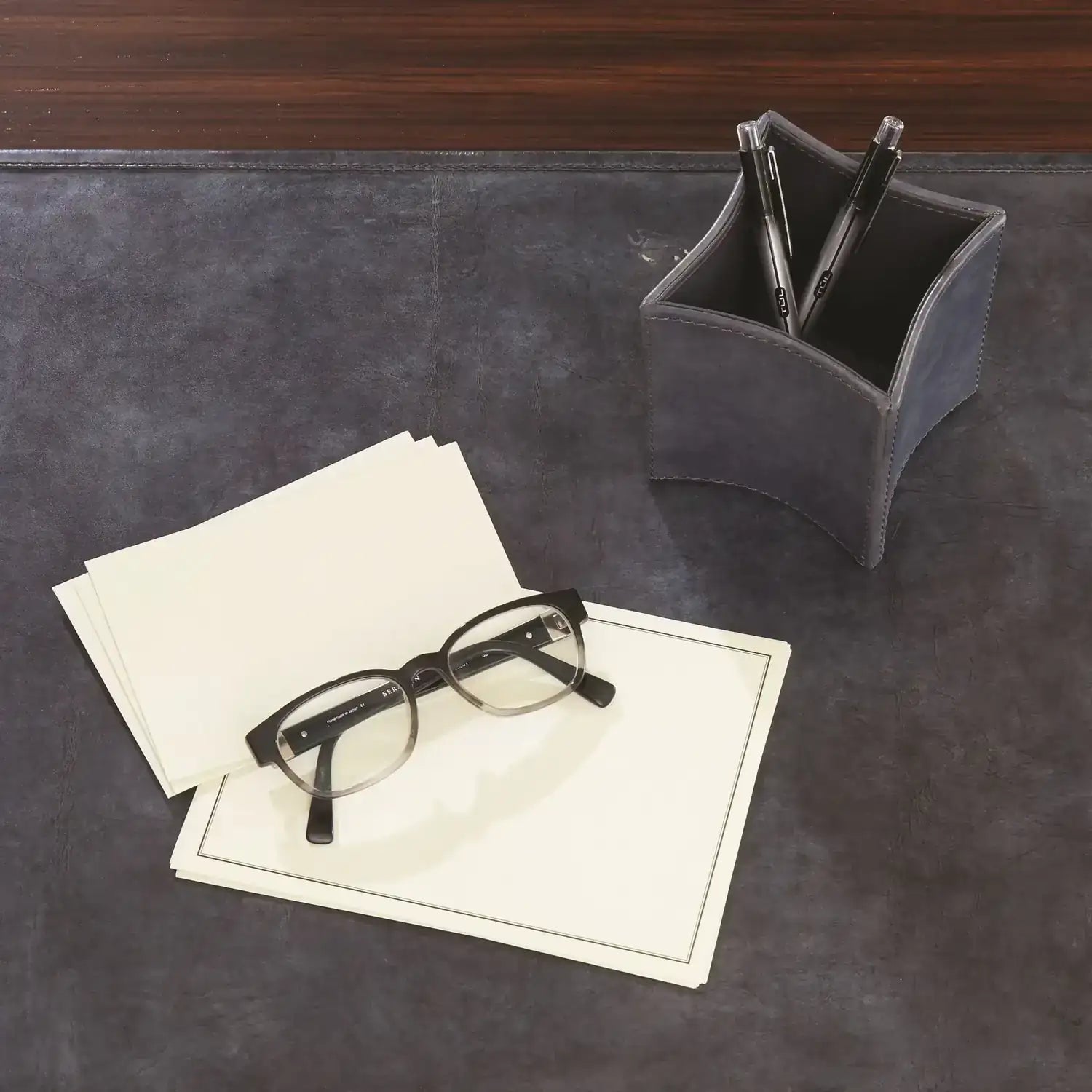 GLOBAL VIEWS FOLDED LEATHER PENCIL CUP - Decorative Accents