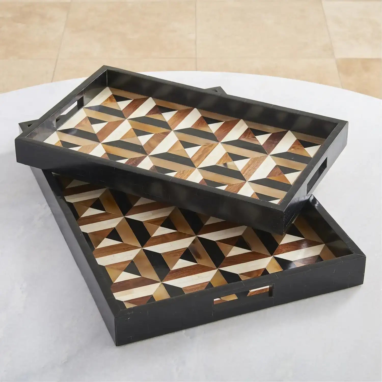 GLOBAL VIEWS TRIANGLE MARQUETRY TRAY - Decorative Accents