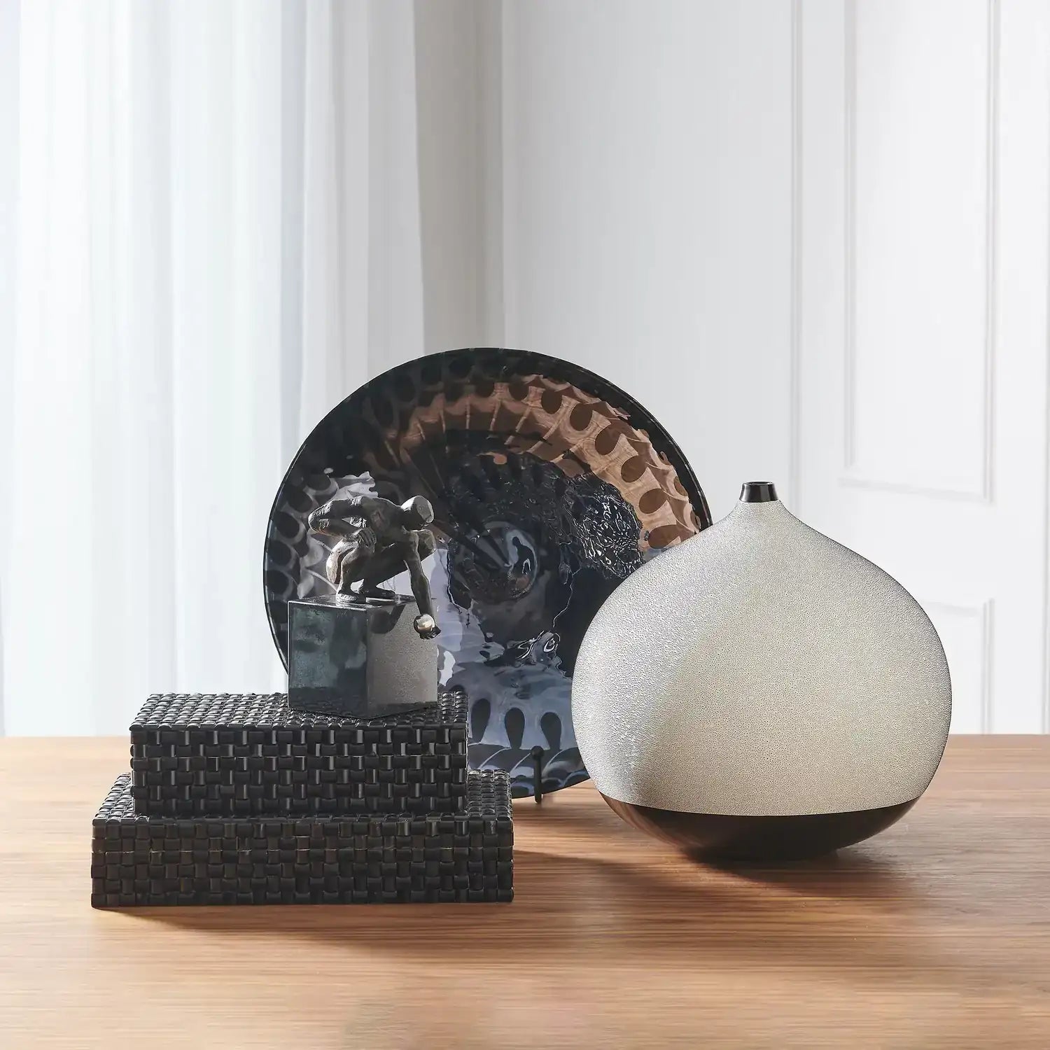 GLOBAL VIEWS HORN BOX WOVEN BLACK - Decorative Accents