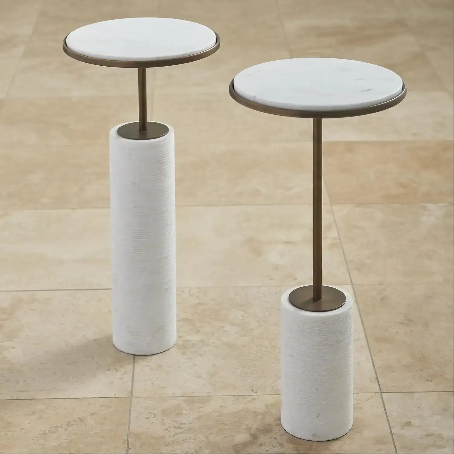 GLOBAL VIEWS SHORT CORED MARBLE TABLE - Side